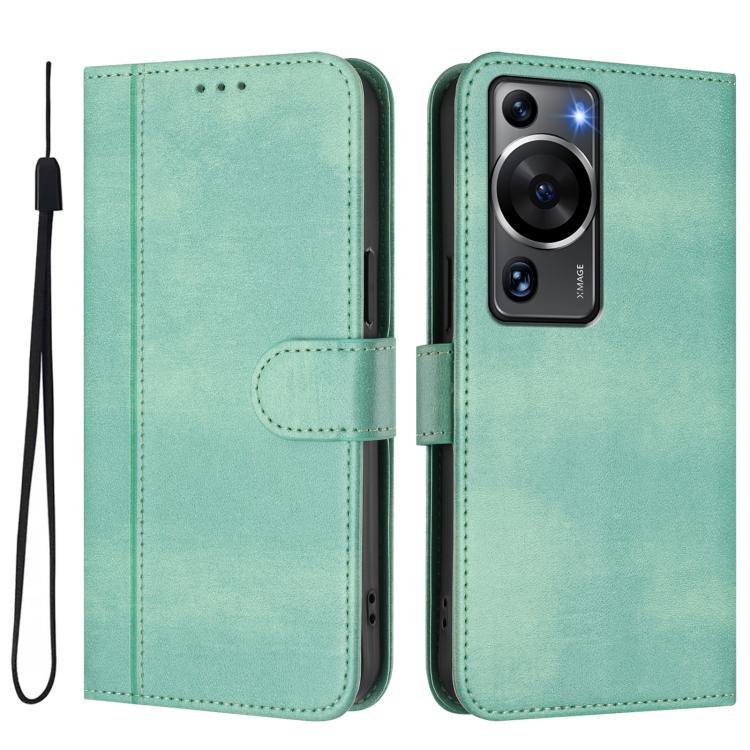 For Huawei P60 / P60 Pro Line Splicing Buckle Retro Leather Phone Case