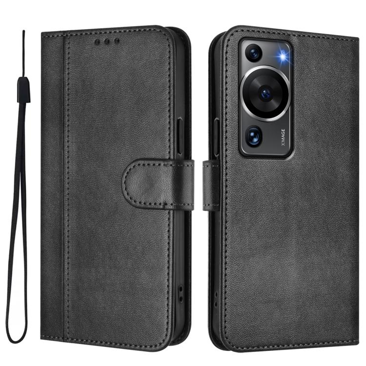 For Huawei P60 / P60 Pro Line Splicing Buckle Retro Leather Phone Case
