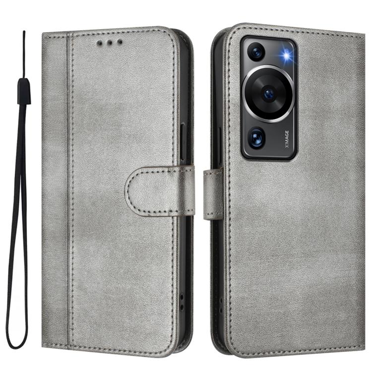 For Huawei P60 / P60 Pro Line Splicing Buckle Retro Leather Phone Case