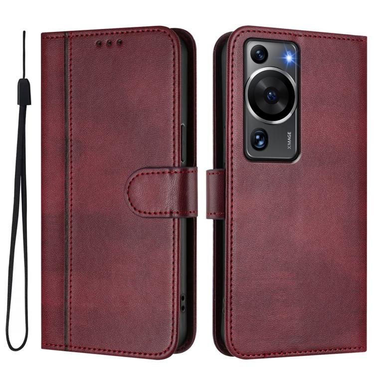 For Huawei P60 / P60 Pro Line Splicing Buckle Retro Leather Phone Case