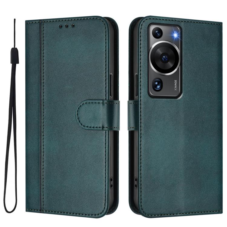 For Huawei P60 / P60 Pro Line Splicing Buckle Retro Leather Phone Case