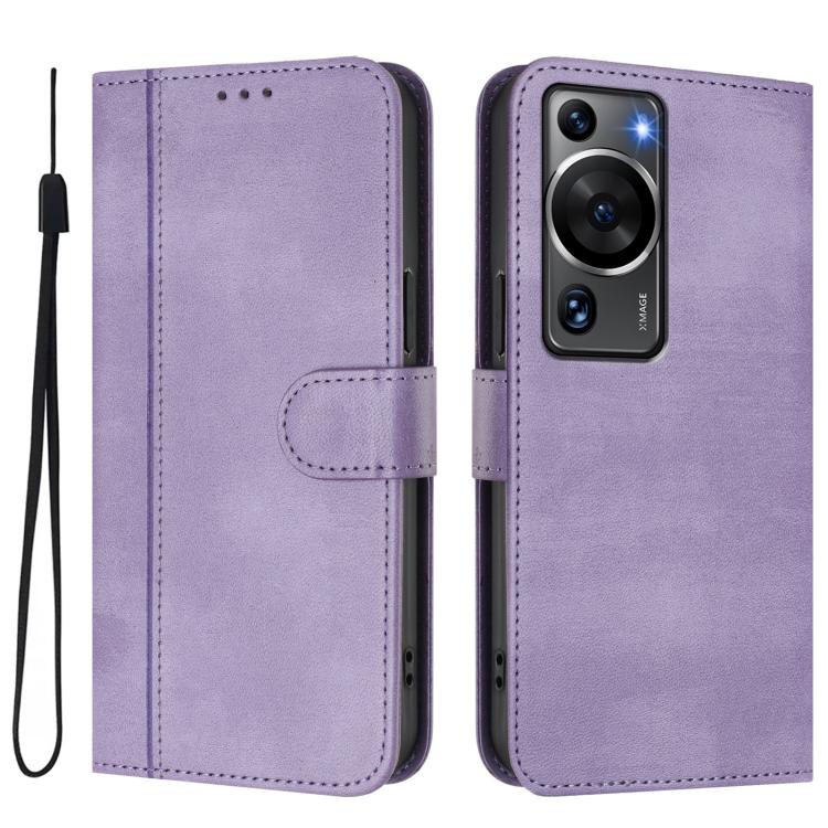 For Huawei P60 / P60 Pro Line Splicing Buckle Retro Leather Phone Case