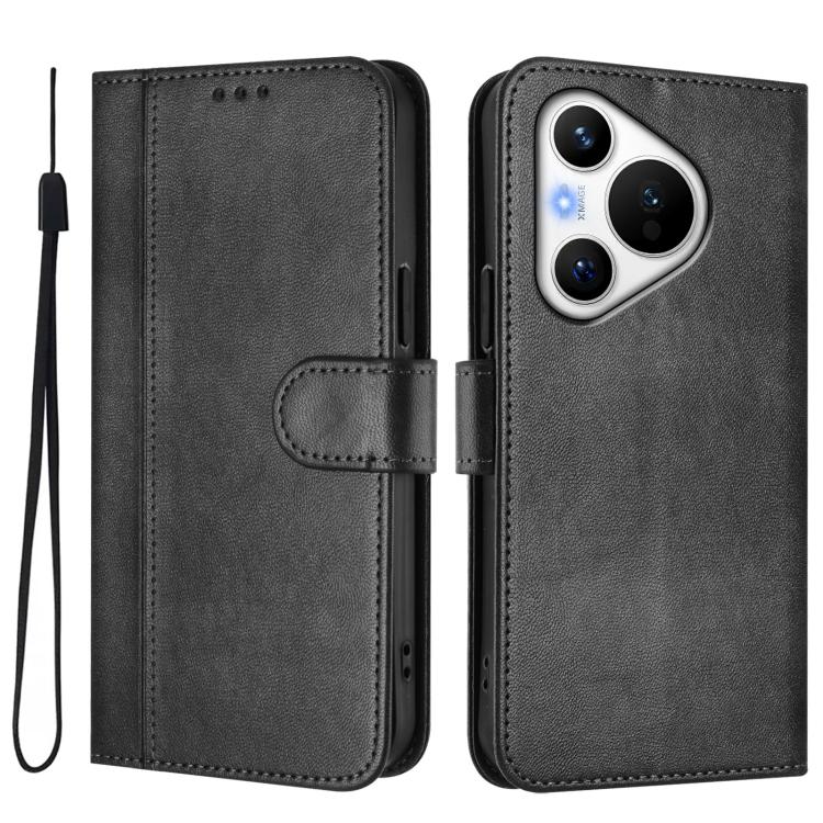 For Huawei Pura 70 Line Splicing Buckle Retro Leather Phone Case