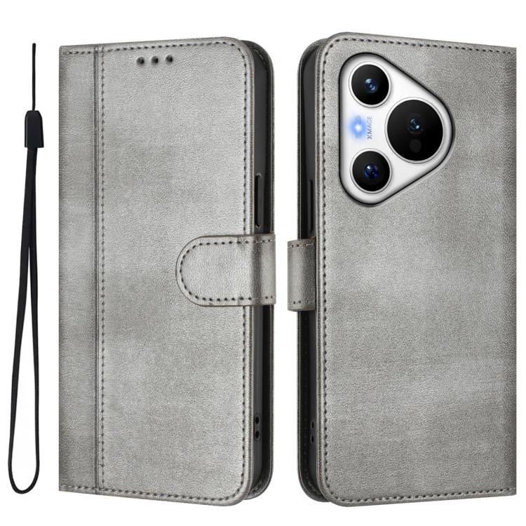 For Huawei Pura 70 Line Splicing Buckle Retro Leather Phone Case