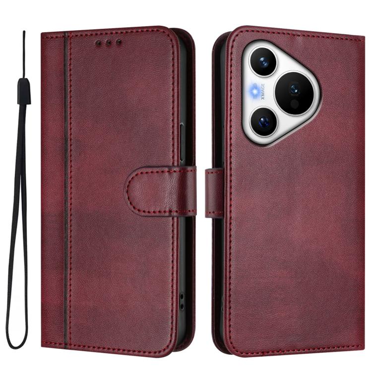 For Huawei Pura 70 Line Splicing Buckle Retro Leather Phone Case