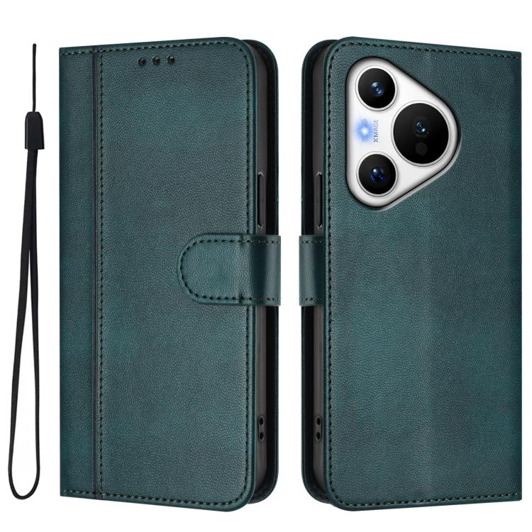 For Huawei Pura 70 Line Splicing Buckle Retro Leather Phone Case