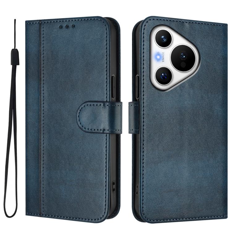 For Huawei Pura 70 Line Splicing Buckle Retro Leather Phone Case