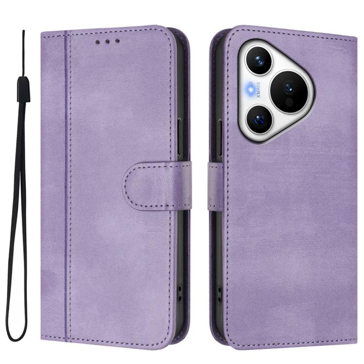 For Huawei Pura 70 Line Splicing Buckle Retro Leather Phone Case