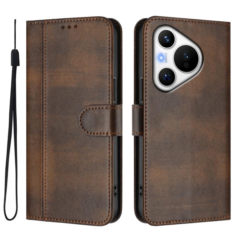 For Huawei Pura 70 Line Splicing Buckle Retro Leather Phone Case