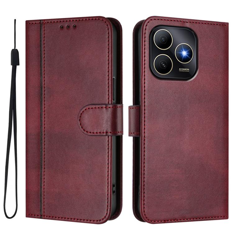 For Huawei Enjoy 80s Line Splicing Buckle Retro Leather Phone Case