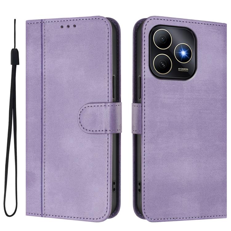 For Huawei Enjoy 80s Line Splicing Buckle Retro Leather Phone Case
