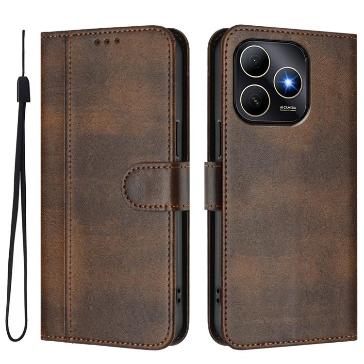 For Huawei Enjoy 80s Line Splicing Buckle Retro Leather Phone Case
