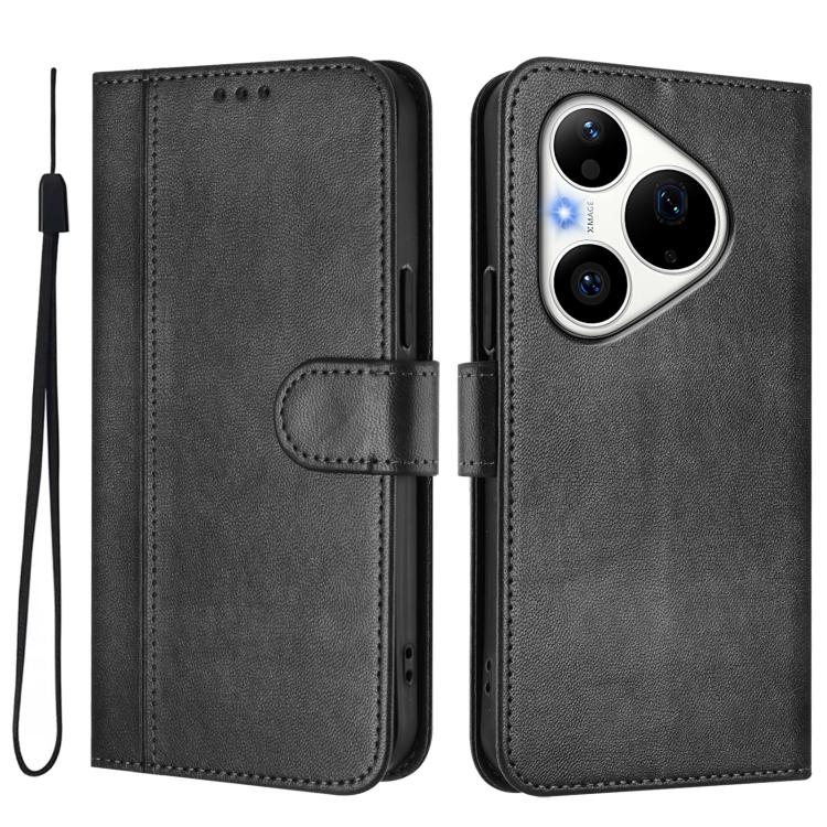 For Huawei Pura 90 Pro 5G Line Splicing Buckle Retro Leather Phone Case