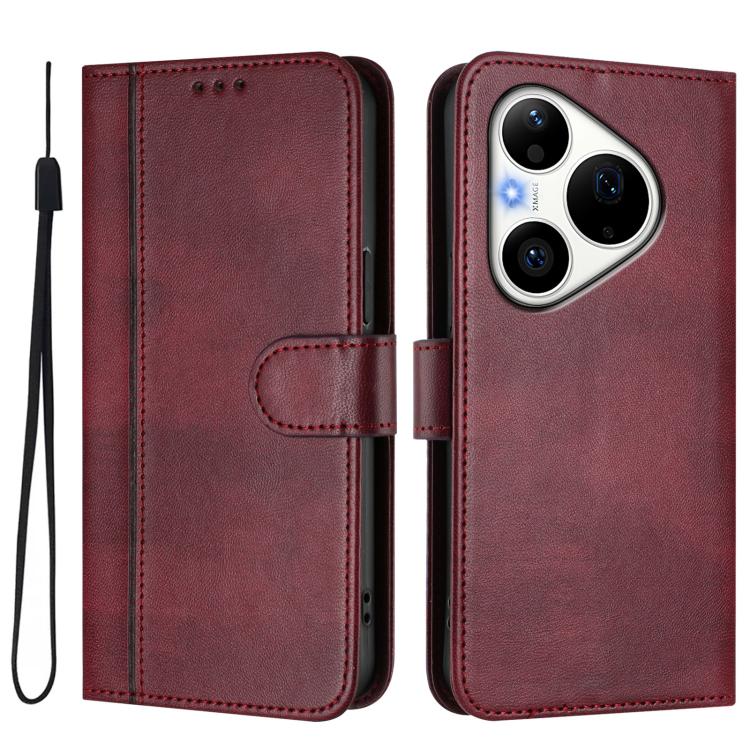 For Huawei Pura 90 Pro 5G Line Splicing Buckle Retro Leather Phone Case