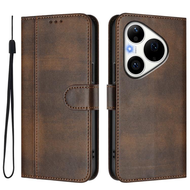For Huawei Pura 90 Pro 5G Line Splicing Buckle Retro Leather Phone Case
