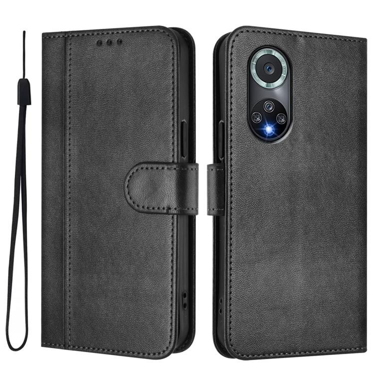 For Honor 50 Pro Line Splicing Buckle Retro Leather Phone Case