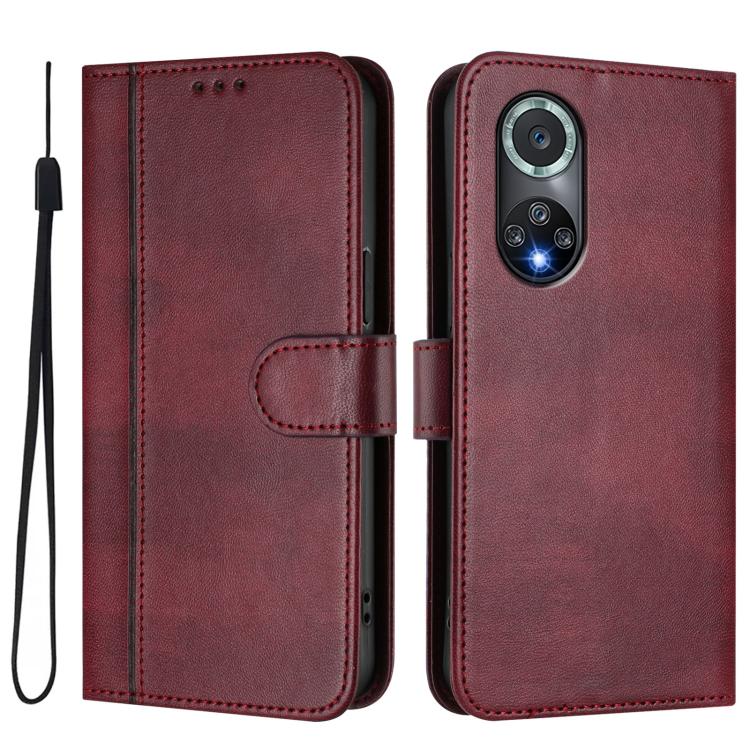 For Honor 50 Pro Line Splicing Buckle Retro Leather Phone Case