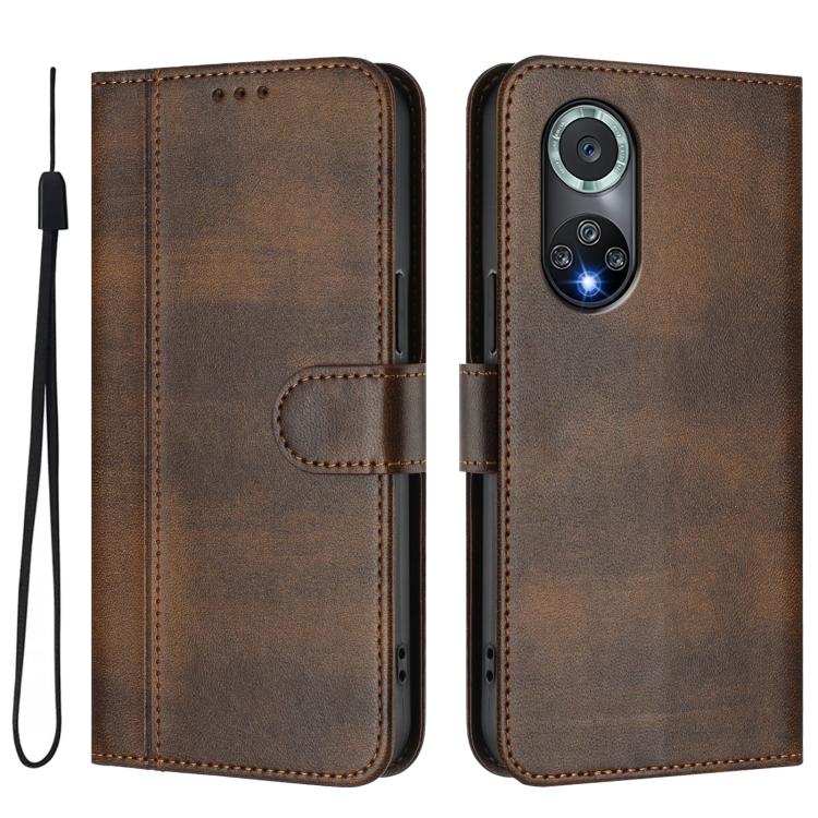 For Honor 50 Pro Line Splicing Buckle Retro Leather Phone Case