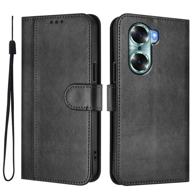 For Honor 60 Line Splicing Buckle Retro Leather Phone Case
