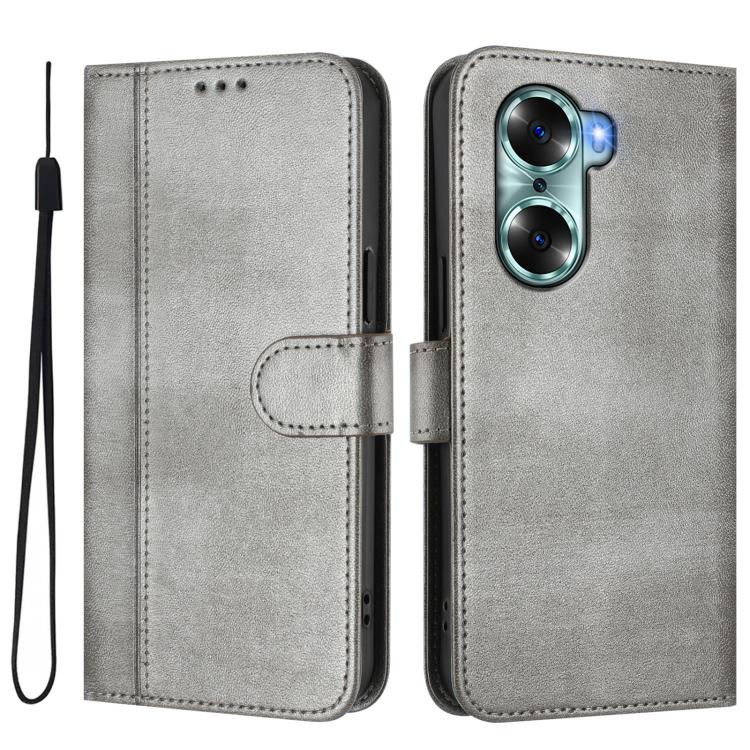 For Honor 60 Line Splicing Buckle Retro Leather Phone Case