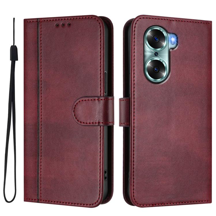 For Honor 60 Line Splicing Buckle Retro Leather Phone Case