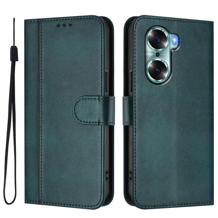For Honor 60 Line Splicing Buckle Retro Leather Phone Case