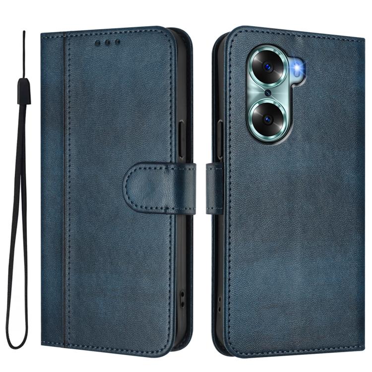 For Honor 60 Line Splicing Buckle Retro Leather Phone Case
