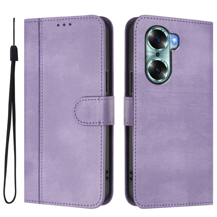 For Honor 60 Line Splicing Buckle Retro Leather Phone Case