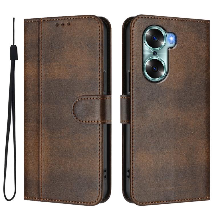 For Honor 60 Line Splicing Buckle Retro Leather Phone Case