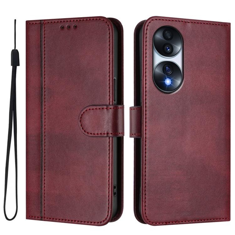 For Honor 70 Line Splicing Buckle Retro Leather Phone Case
