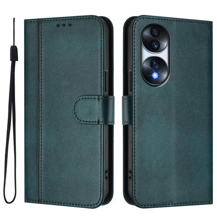 For Honor 70 Line Splicing Buckle Retro Leather Phone Case