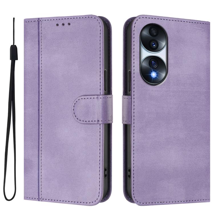 For Honor 70 Line Splicing Buckle Retro Leather Phone Case