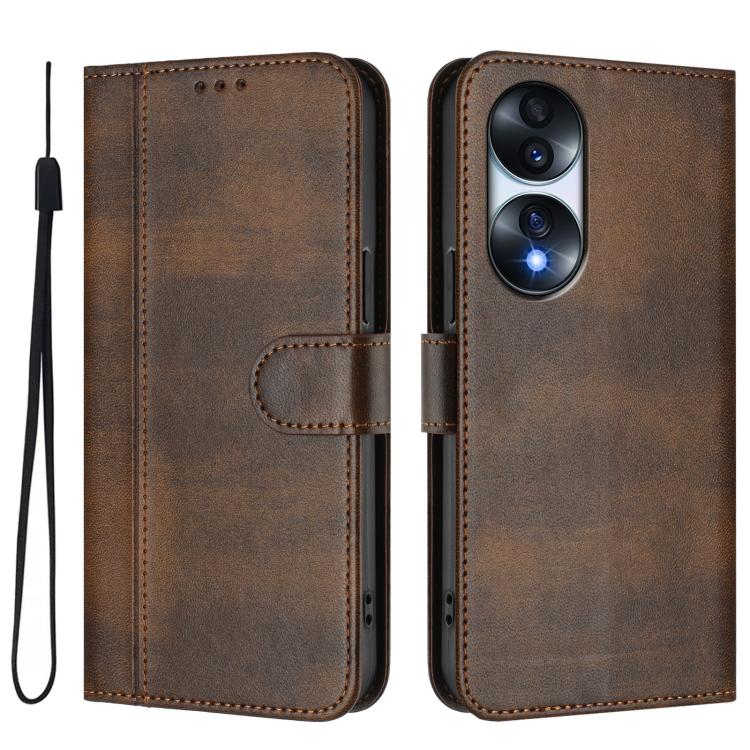 For Honor 70 Line Splicing Buckle Retro Leather Phone Case