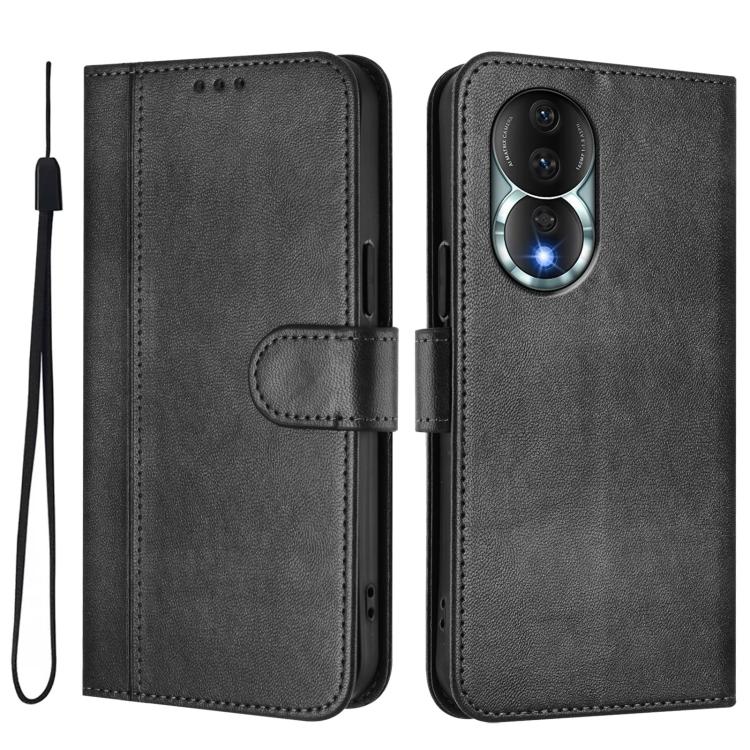 For Honor 80 Line Splicing Buckle Retro Leather Phone Case