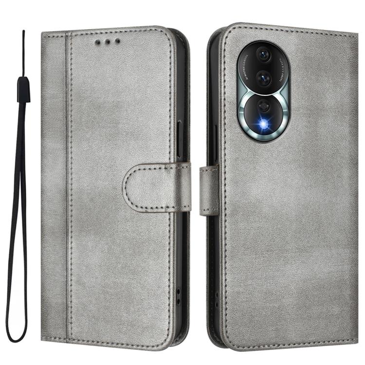 For Honor 80 Line Splicing Buckle Retro Leather Phone Case