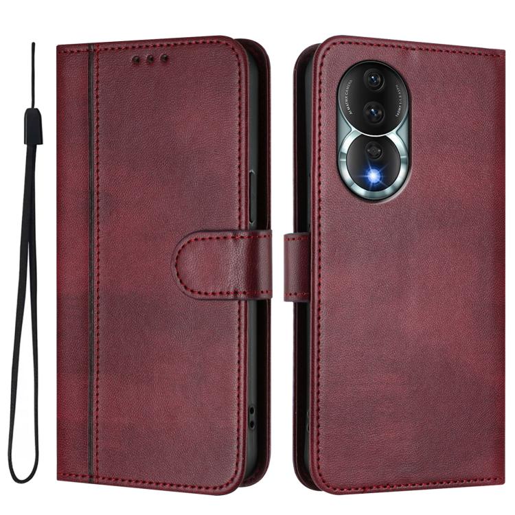 For Honor 80 Line Splicing Buckle Retro Leather Phone Case