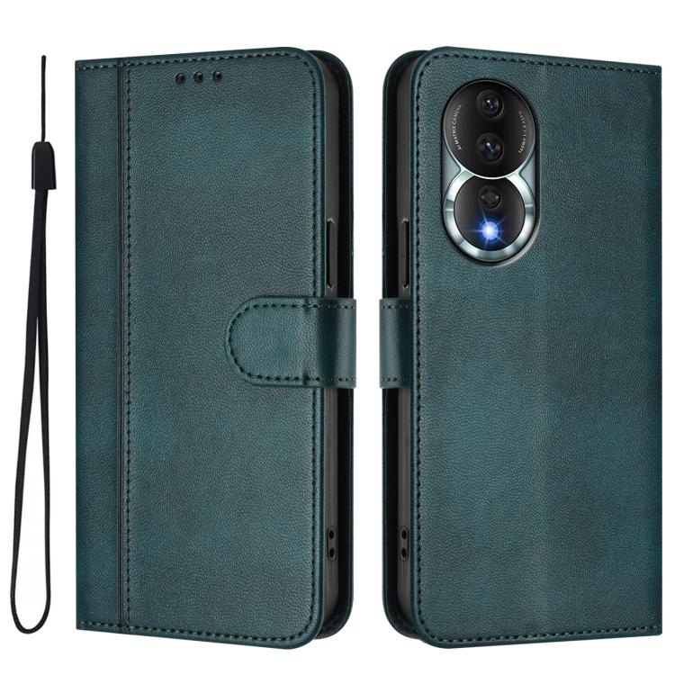 For Honor 80 Line Splicing Buckle Retro Leather Phone Case