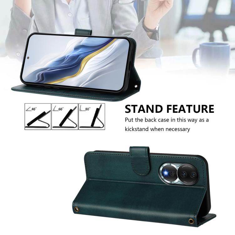For Honor 80 Line Splicing Buckle Retro Leather Phone Case
