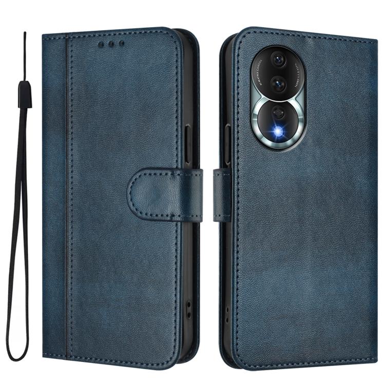 For Honor 80 Line Splicing Buckle Retro Leather Phone Case