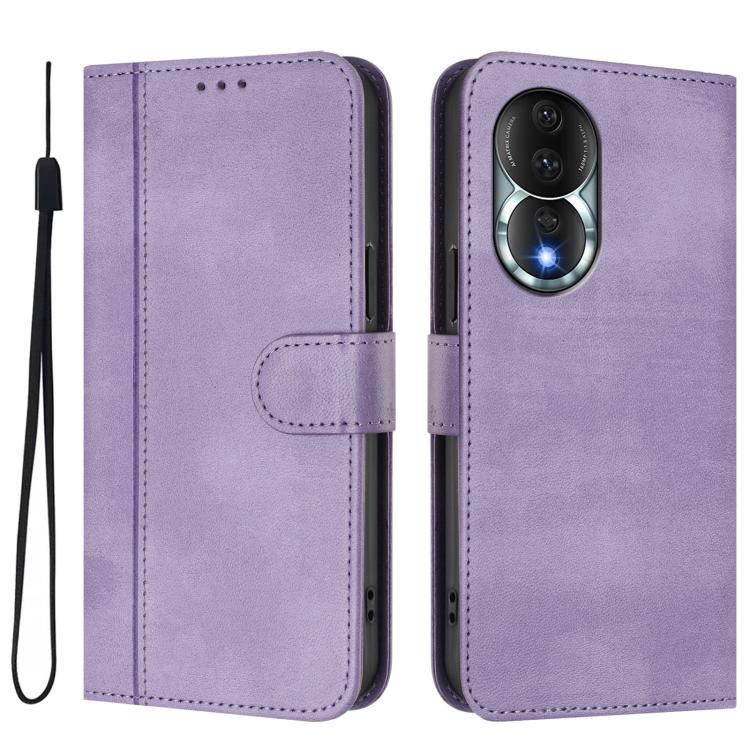 For Honor 80 Line Splicing Buckle Retro Leather Phone Case