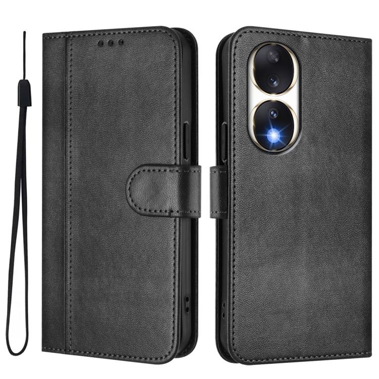 For Honor 90 Line Splicing Buckle Retro Leather Phone Case
