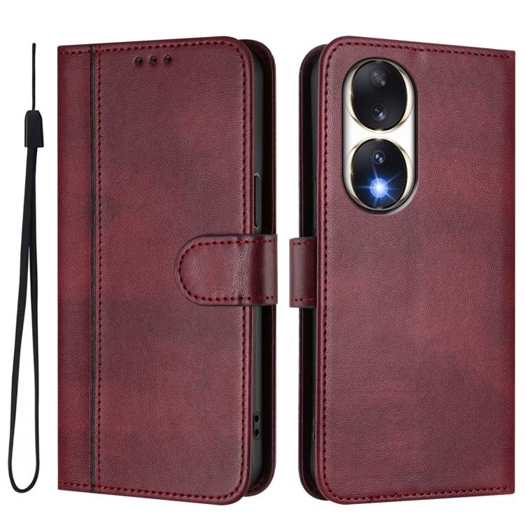 For Honor 90 Line Splicing Buckle Retro Leather Phone Case