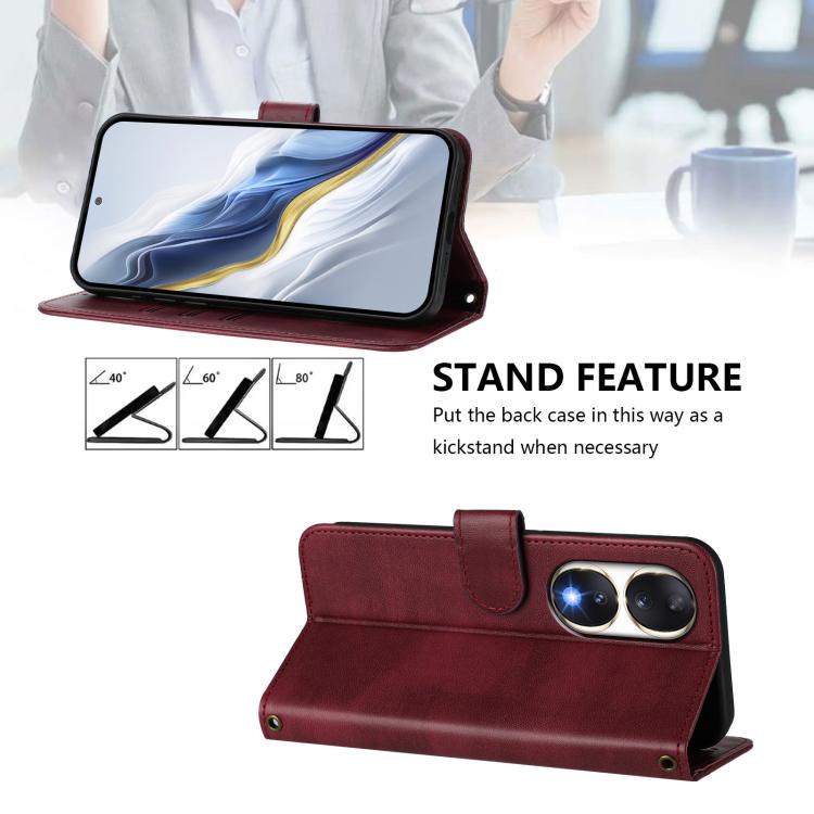 For Honor 90 Line Splicing Buckle Retro Leather Phone Case