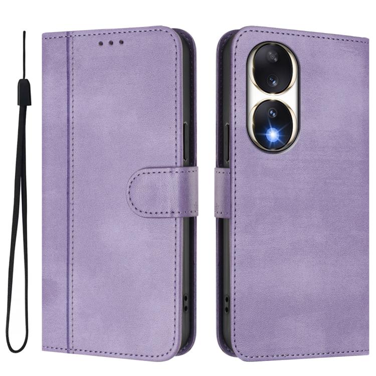 For Honor 90 Line Splicing Buckle Retro Leather Phone Case