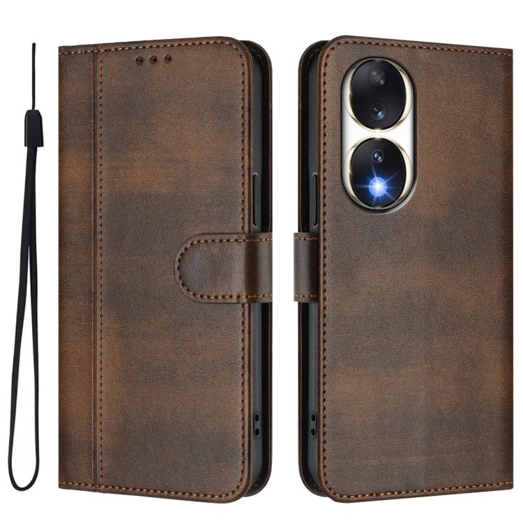 For Honor 90 Line Splicing Buckle Retro Leather Phone Case