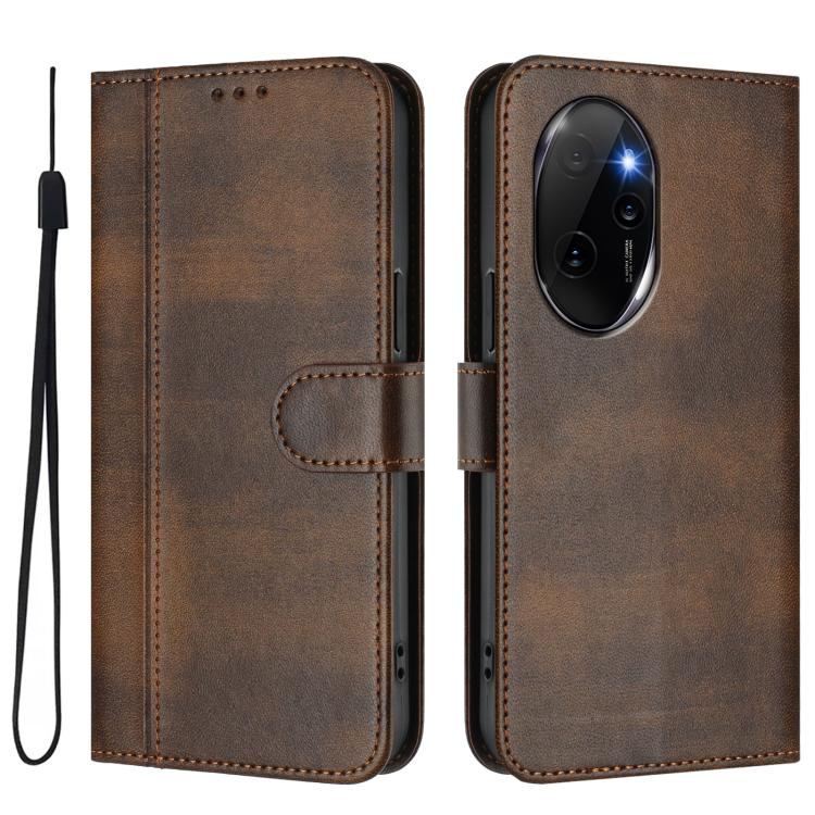 For Honor 100 Pro Line Splicing Buckle Retro Leather Phone Case