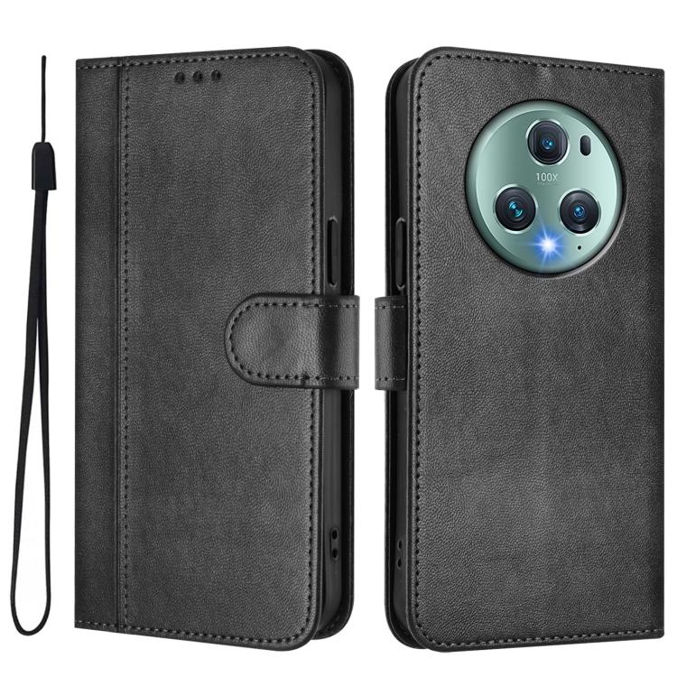 For Honor Magic5 Pro Line Splicing Buckle Retro Leather Phone Case