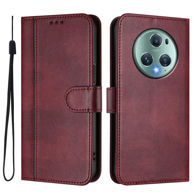 For Honor Magic5 Pro Line Splicing Buckle Retro Leather Phone Case