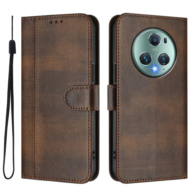 For Honor Magic5 Pro Line Splicing Buckle Retro Leather Phone Case