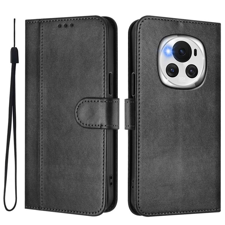 For Honor Magic6 Line Splicing Buckle Retro Leather Phone Case